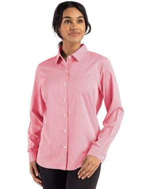 Cutter & Buck Skyline Epic Confidence Recycled Gingham Long Sleeve Dress Shirt - Pink
