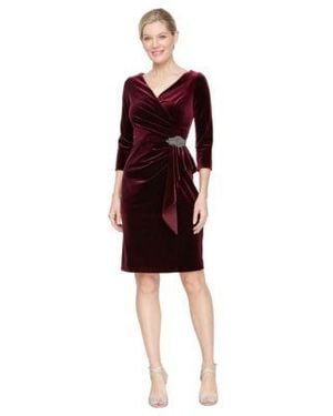 Alex Evenings Velvet 3 4 Sleeve Sheath Dress - Red