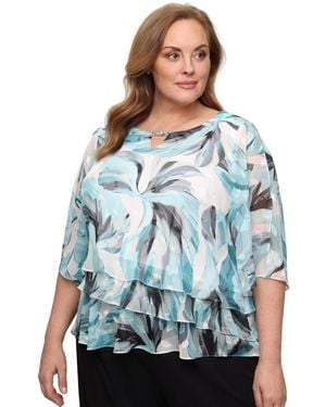 Alex Evenings Plus Size Boat Neck 3/4-length-sleeve Top - Blue
