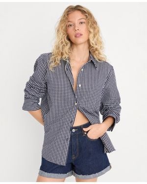 GOOD AMERICAN Cotton Seersucker Classic Shirt - Blue