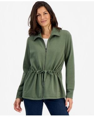 Style & Co. Petite Collared Neck Zip-front Jacket - Green