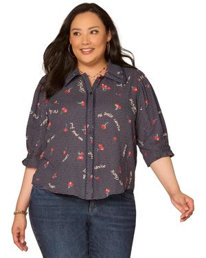 Democracy Plus Size Below Elbow-sleeve Button-down Shirt - Purple