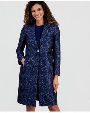 Kasper Metallic Jacquard Long Jacket - Blue