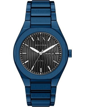 ARMANI EXCHANGE Rmni Exchnge Sync Qurtz Dy-dte Stinless Steel Wtch 42mm - Blue