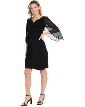 R & M Richards Chiffon Sleeve Wedding Guest V-neck Dress - Black