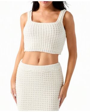 Guess Remi Square-neck Sleeveless Crop Cotton-blend Sweater Tank - White
