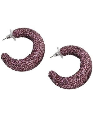 SOH Purple Crystal Chunky Pave Hoop Earrings - Metallic