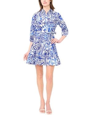 Msk Long-sleeve Tie-waist Dress - Blue