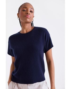 1982 Esme Short Sleeve Crew Neck Cashmere Top - Blue