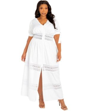 Buxom Couture Plus Size Puff Sleeve Tiered Eyelet Maxi Dress - White