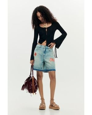 Desigual Printed Denim Bermuda - White
