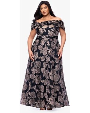 Betsy & Adam Plus Size Printed Off-the-shoulder Ball Gown - Multicolor