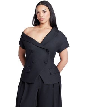 Eloquii Plus Size Asym Neckline Short Sleeve Blazer - Blue