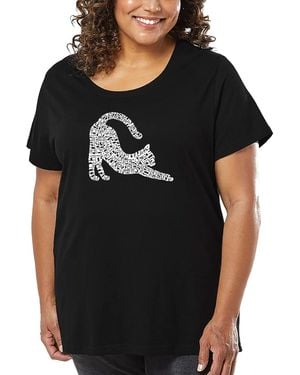 LA Pop Art Plus Size Stretching Cat Word Art T-shirt - Black