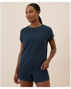 Pact Beachside Crochet Knit Short Sleeve Top - Blue
