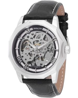 INVICTA WATCH Automatic Objet D'art Skeleton Leather Watch - Gray