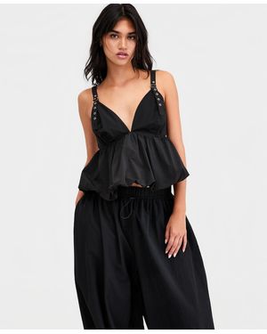 BarIII Nylon Peplum Bubble Top - Black