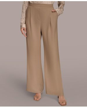 Donna Karan Pleated Wide Leg Pull On Pants - Brown