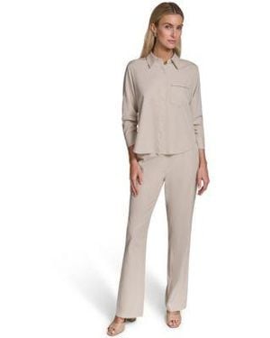 Calvin Klein Button Down Shirt Pull On Straight Pants - Natural