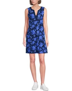 Lands' End Cotton Jersey Notch Neck Dress - Blue