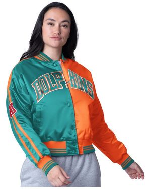 Starter Aqua/orange Miami Dolphins Zone Blitz Cropped Full-snap Satin Jacket - Blue