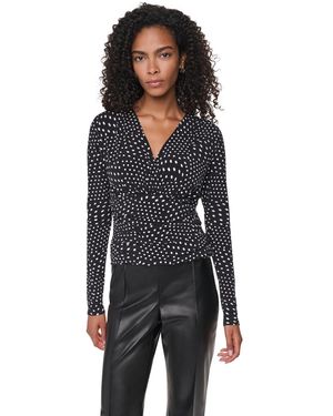DKNY Long-sleeve Polka-dot V-neck Blouse - Black