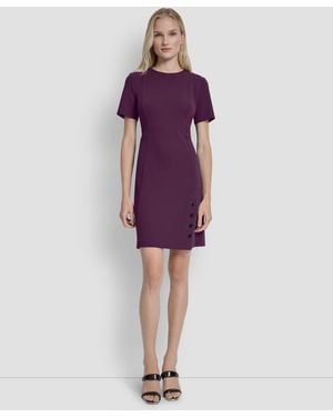DKNY Short Sleeve Jewel Neck Sheath Dress - Purple