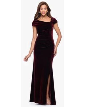 Xscape Asymmetrical Neck Cap Sleeve Velvet Dress - Blue