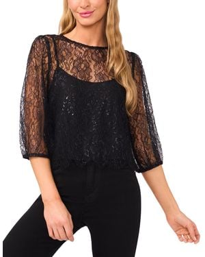 Cece Puff Sleeve Crewneck Blouse - Black