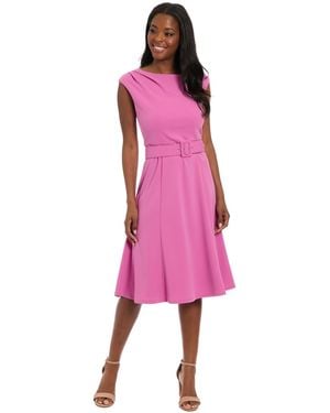 London Times Boat Neck Fit And Flare Dress - Pink