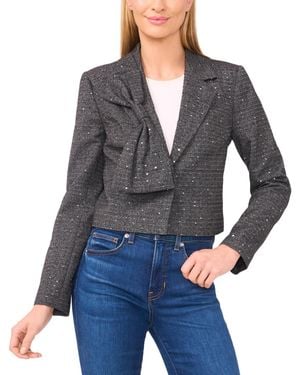 Cece Cropped Long Sleeve Lapel Bow Blazer - Gray