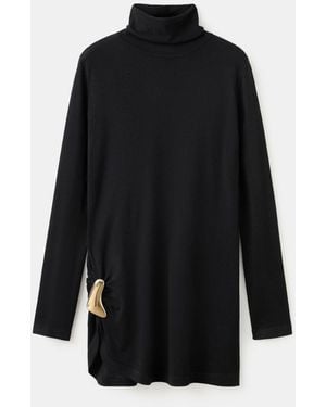 Mango Brooch Turtleneck Sweater - Black