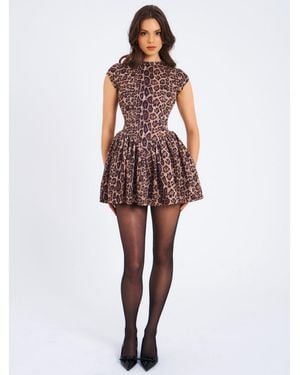 Miss Circle Jacqueline Backless Cheetah Print Mini Puffy Dress - Brown