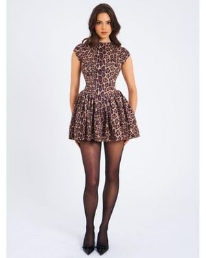 Miss Circle Jacqueline Backless Cheetah Print Mini Puffy Dress - Brown