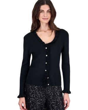 Tahari V-neck Long-sleeve Ruffle Cardigan - Blue