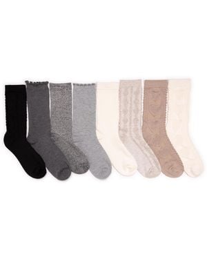 Muk Luks 8 Pair Pack Whisper Soft Crew Socks - White