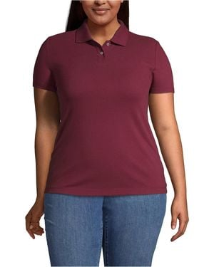 Lands' End Plus Size Short Sleeve Basic Mesh Polo Shirt - Purple