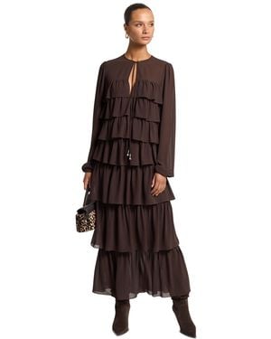MICHAEL Michael Kors Long-sleeve Ruffle Tier Maxi Dress - Brown