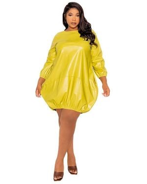 Buxom Couture Plus Size Faux Leather Bubbled Mini Dress - Black
