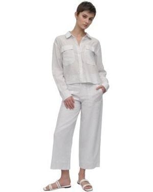 DKNY Linen Blend Cropped Long Sleeve Shirt Cropped Wide Legpants - Gray