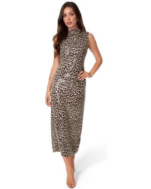 Bebe Sequin Leopard-print Mock-neck Dress - Brown