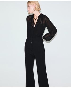 Mango V-neck Combined Jumpsuit - Blue