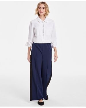 On 34th Mid-rise Side-stripe Wide-leg Pants - Blue