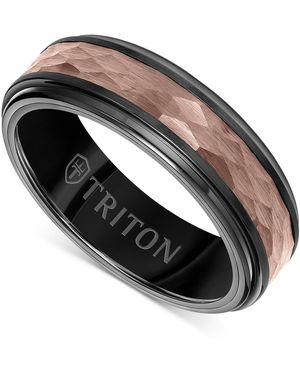 Triton Two-tone Espresso Faceted Texture Wedding Band - Black