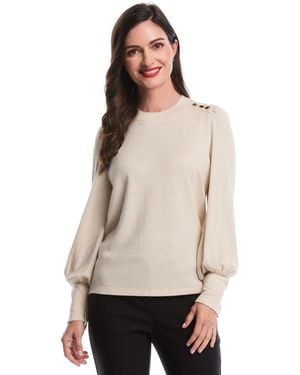 Rafaella Petite Metallic Puff Long Sleeve Top - Natural