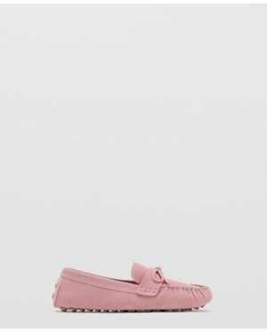 Mango Gathered Suede Moccasins - Pink