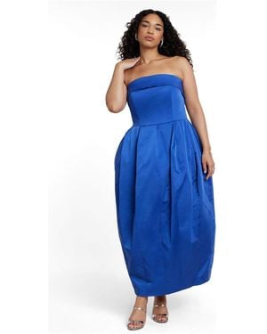 Eloquii Strapless Pleated-bubble Maxi Dress - Blue