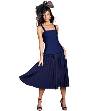 Coast Bandage Square Neck Pleated Midi Dress - Blue