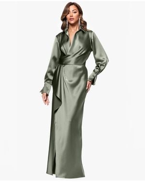 Xscape Petite Long Sleeve Shirt Dress - Green