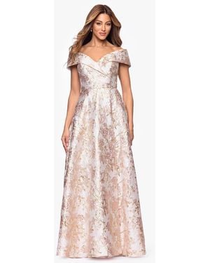 Xscape Petite Off-the-shoulder Metallic Jacquard Gown - Pink